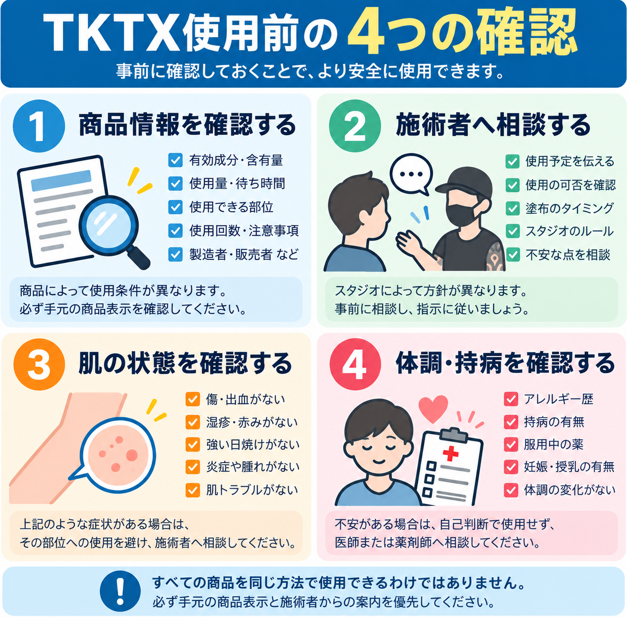 TKTXクリーム使用前に確認したい商品表示・施術者・肌・体調の4項目