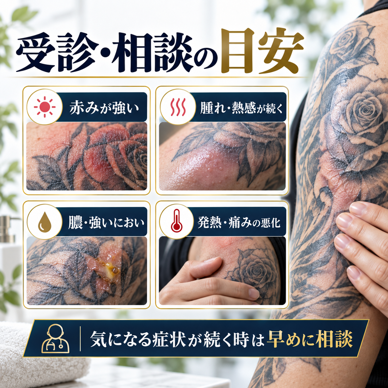 タトゥー後に受診・相談を検討したい症状の目安