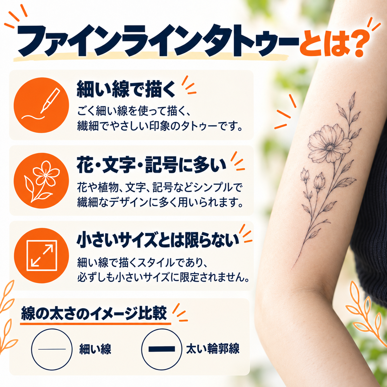 ファインラインタトゥーの特徴と細い線・太い輪郭線の表現の違い